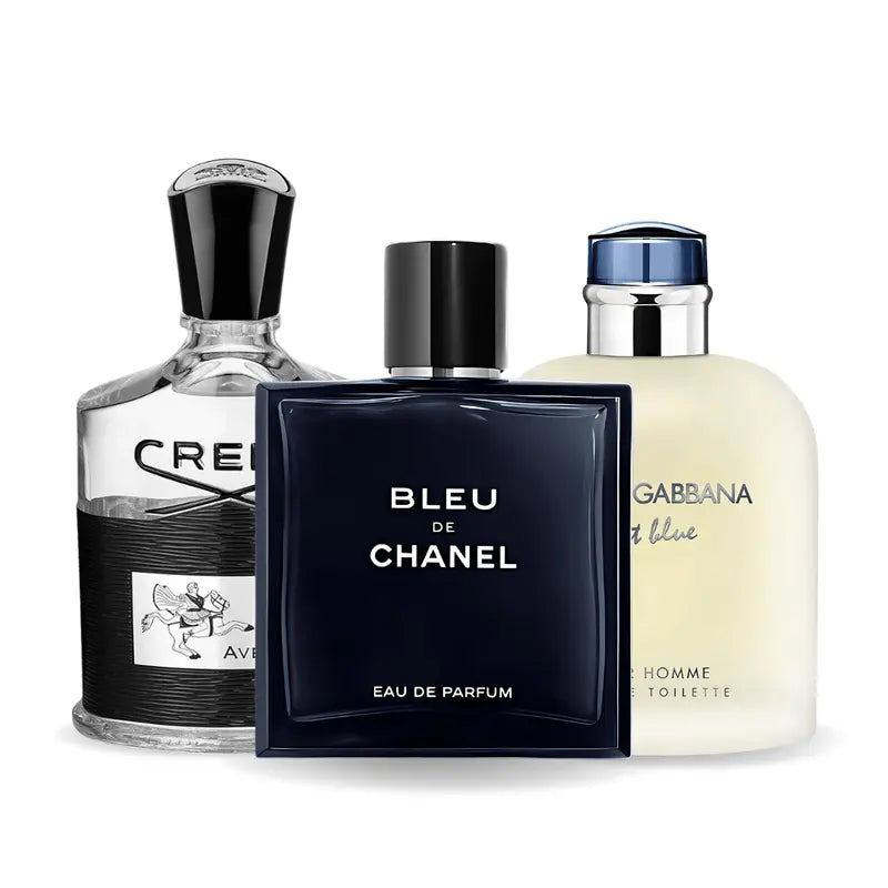 Zestaw 3 perfumy Bleu de Chanel, Creed Aventus, Light Blue Dolce Gabbana 100ml Eau de Parfum