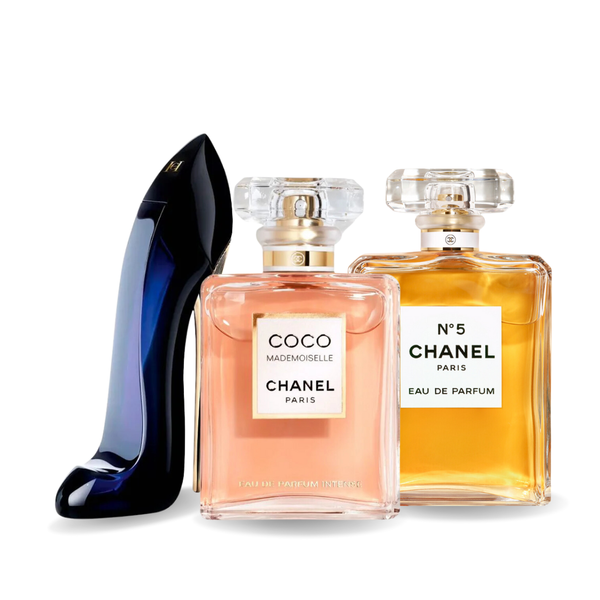 Promocyjny pakiet 3 perfum: GOOD GIRL, COCO MADEMOISELLE i Chanel Nº5 100 ml. Parfumuria Autentice
