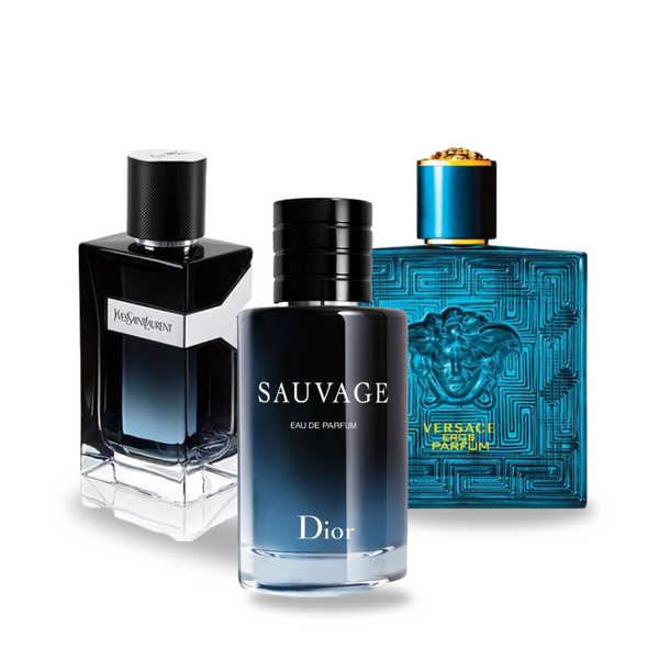 Promocyjny pakiet 3 perfum: Dior SAUVAGE, Yves Saint Laurent Y MEN i Versace EROS 100 ml. GOOGLE - MATEUS
