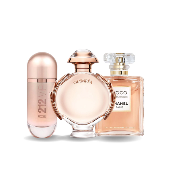Promocyjny pakiet 3 perfum: Carolina Herrera 212 VIP ROSÉ, Paco Rabanne OLYMPÉA i Chanel COCO MADEMOISELLE 100 ml. GOOGLE - MATEUS