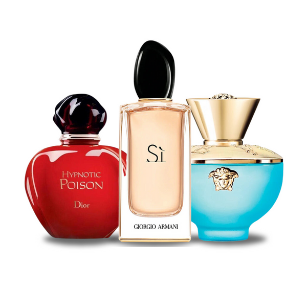 Promocyjny pakiet 3 perfum: Dior HYPNOTIC POISON, Giorgio Armani SÌ i Versace DYLAN TURQUOISE 100 ml. Exclusive Fragrance