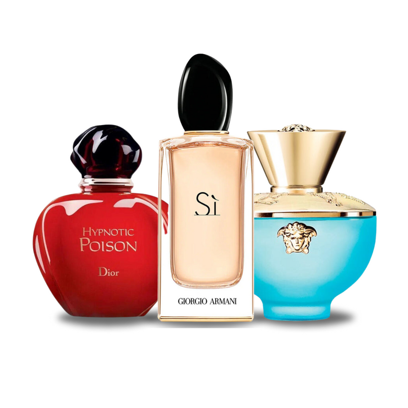 Promocyjny pakiet 3 perfum: Dior HYPNOTIC POISON, Giorgio Armani SÌ i Versace DYLAN TURQUOISE 100 ml. GOOGLE - MATEUS