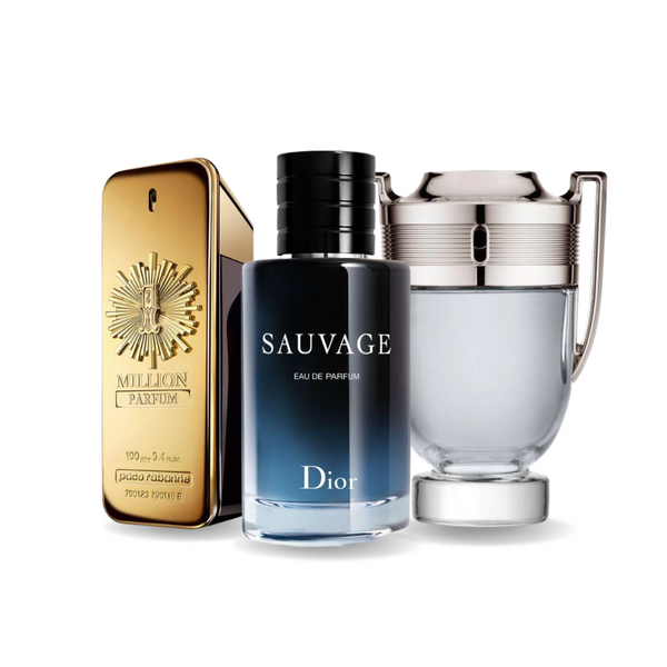 Promocyjny pakiet 3 perfum: Paco Rabanne ONE MILLION, Dior SAUVAGE i Paco Rabanne INVICTUS 100 ml. Exclusive Fragrance