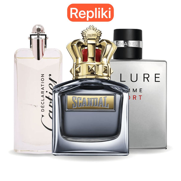 ZESTAW PERFUM TYPU ZAMIENNIK (NIEORYGINALNE REPLIKI) Inspirowane perfumami: Allure Homme Sports, Jean Paul Gaultier Scandal, Cartier Declaration 100ml GOOGLE - MATEUS