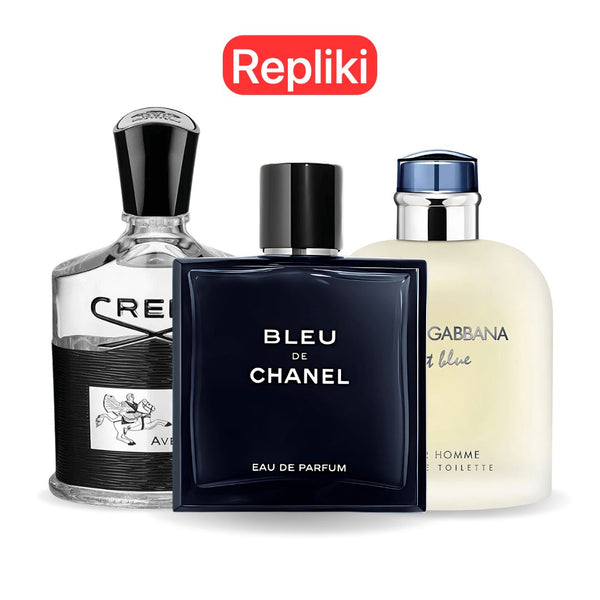 ZESTAW PERFUM TYPU ZAMIENNIK (NIEORYGINALNE REPLIKI) Inspirowane perfumami: Bleu de Chanel, Creed Aventus, Light Blue Dolce Gabbana 100ml GOOGLE - MATEUS