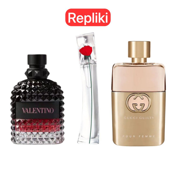 ZESTAW PERFUM TYPU ZAMIENNIK (NIEORYGINALNE REPLIKI) Inspirowane perfumami: Zestaw 3 perfumy 3 Gucci Guilt, Valentini Intense, Flower Kenzo 100ml GOOGLE - MATEUS