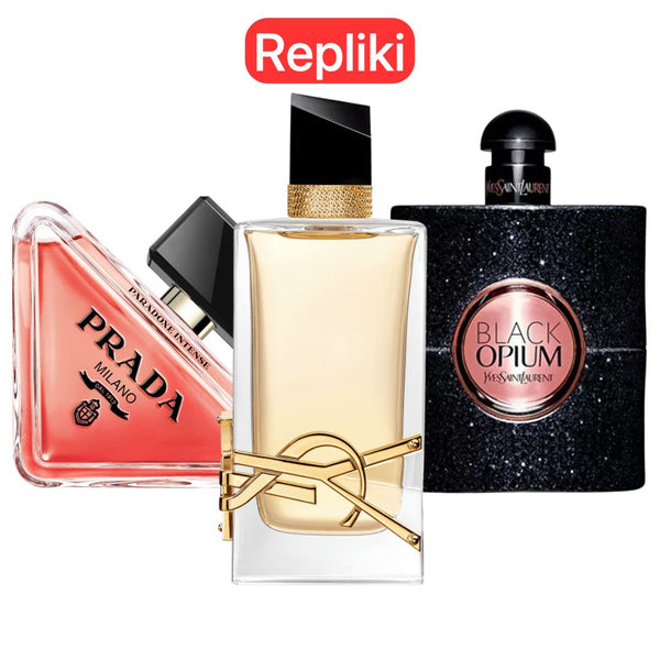 ZESTAW PERFUM TYPU ZAMIENNIK (NIEORYGINALNE REPLIKI) Inspirowane perfumami: Prada Paradox,  Black Opium Yves Saint Laurent, Libre 100ml GOOGLE - MATEUS