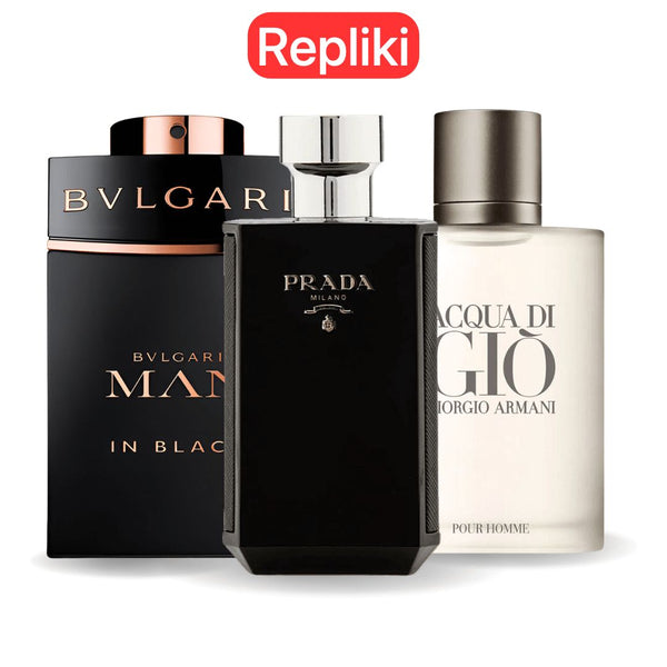 ZESTAW PERFUM TYPU ZAMIENNIK (NIEORYGINALNE REPLIKI) Inspirowane perfumami: Bvlgari In Black, Giorgio Armani Acqua Di Gio, L'Homme Prada Intense 100ml (Copy) Eau de Parfum